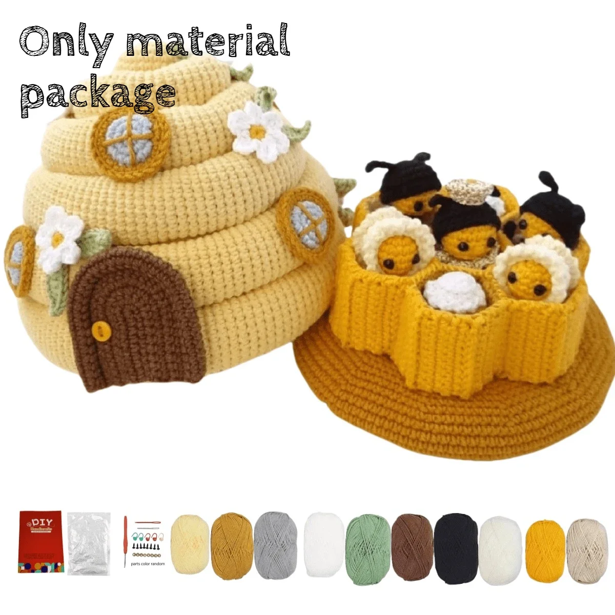 Bee Crochet Kit All-in-One Amigurumi Bee Honeycomb DIY Starter Kit with Yarn Hook Eyes Beginner Friendly Crochet PatternTutorial