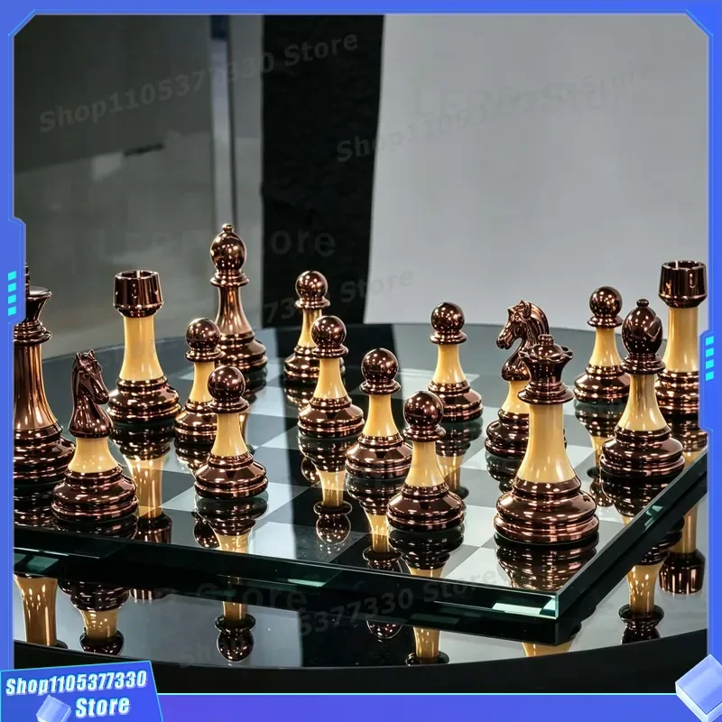 Luxury Glass Chess Set with Metal Pieces High End Home Decoration Board Game Business Gift Collection for Adults Strategy