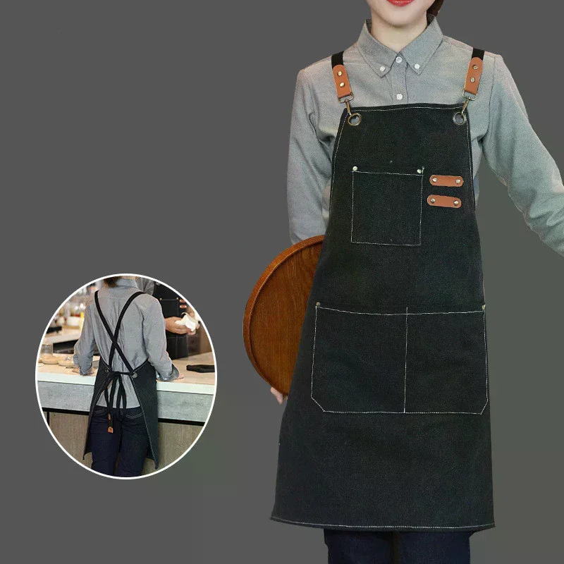 Household Canvas Apron Oil-proof Can Wipe Hands Kitchen Cooking Men Women Adult With Tool Pockets Fashion Coffee Over Apron