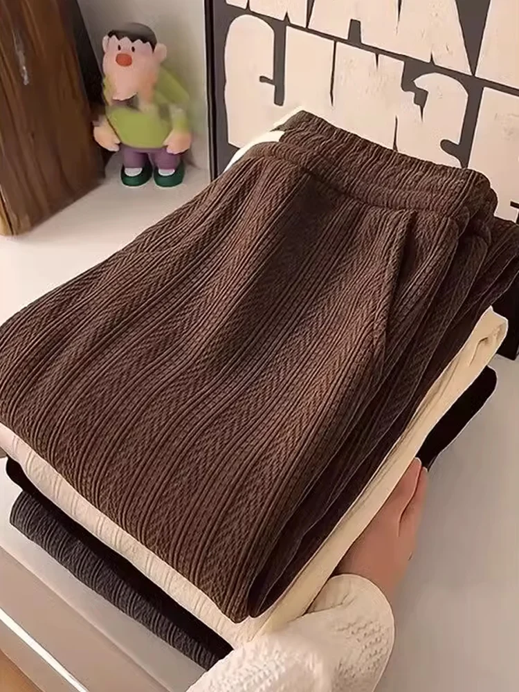 

Мужские повседневные брюки с прямыми штанинами цвета хаки на подкладке, осень-зима, теплые спортивные длинные брюки, прямые брюки против морщин