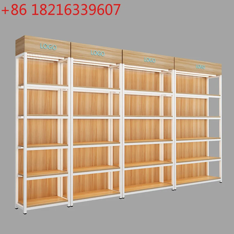 

Simple steel and wood combination bookshelf, kitchen supermarket multi-layer display rack