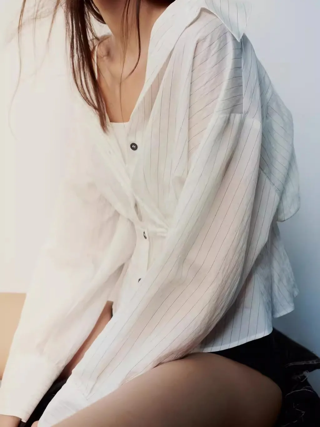 

Spring Autumn Women's Slim Fit Striped irt Design Sensation New Arrival French Sle Long Sve Collar Polyester Fiber