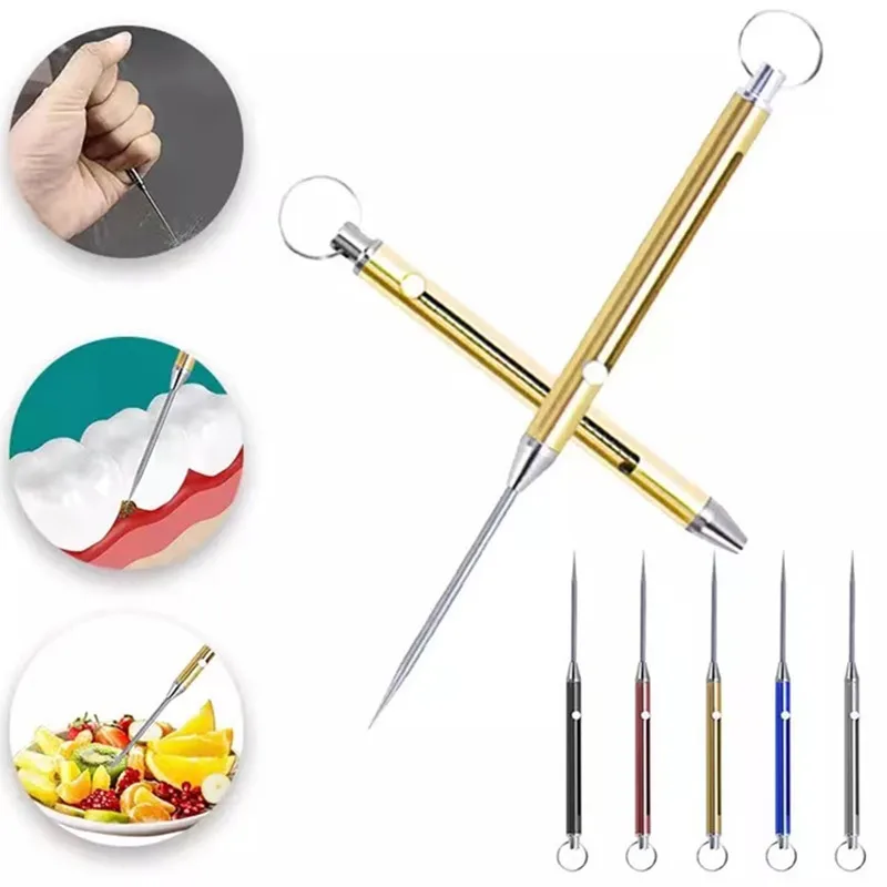 Multifunctional Titanium Alloy EDC Telescopic Toothpick Keychain Pendant Gift Fruit Fork Camping Toothpick Holder Unpacking Tool