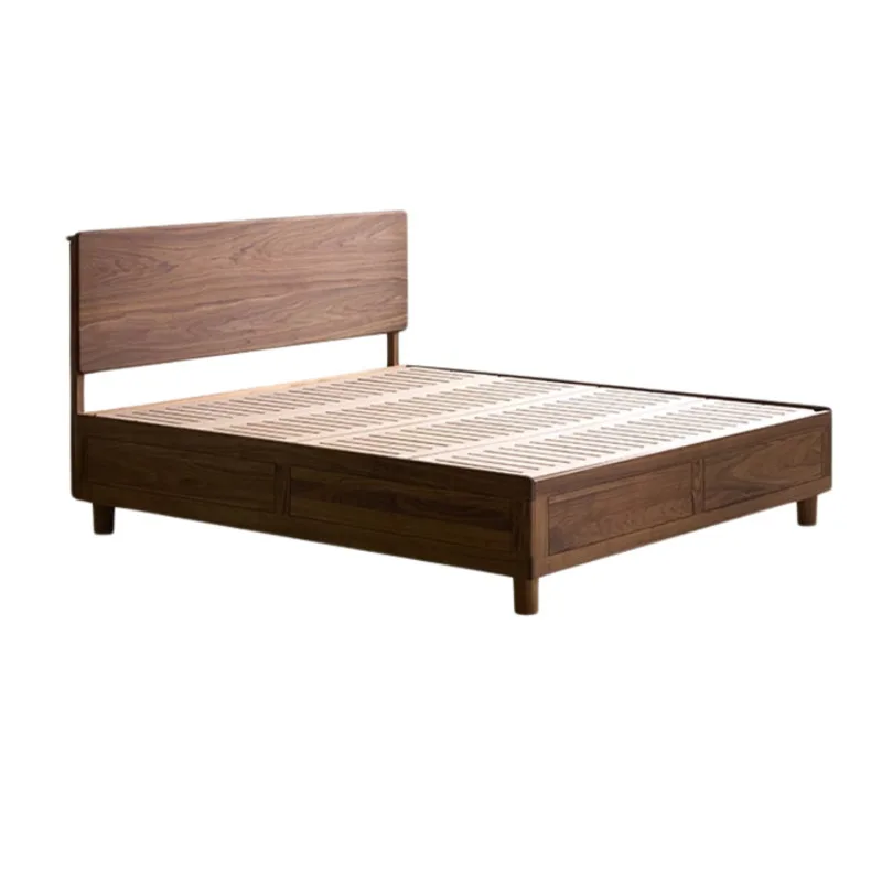 

North American black walnut box cherry wood all solid wood log small apartment bedroom storage solid wood bed double bed