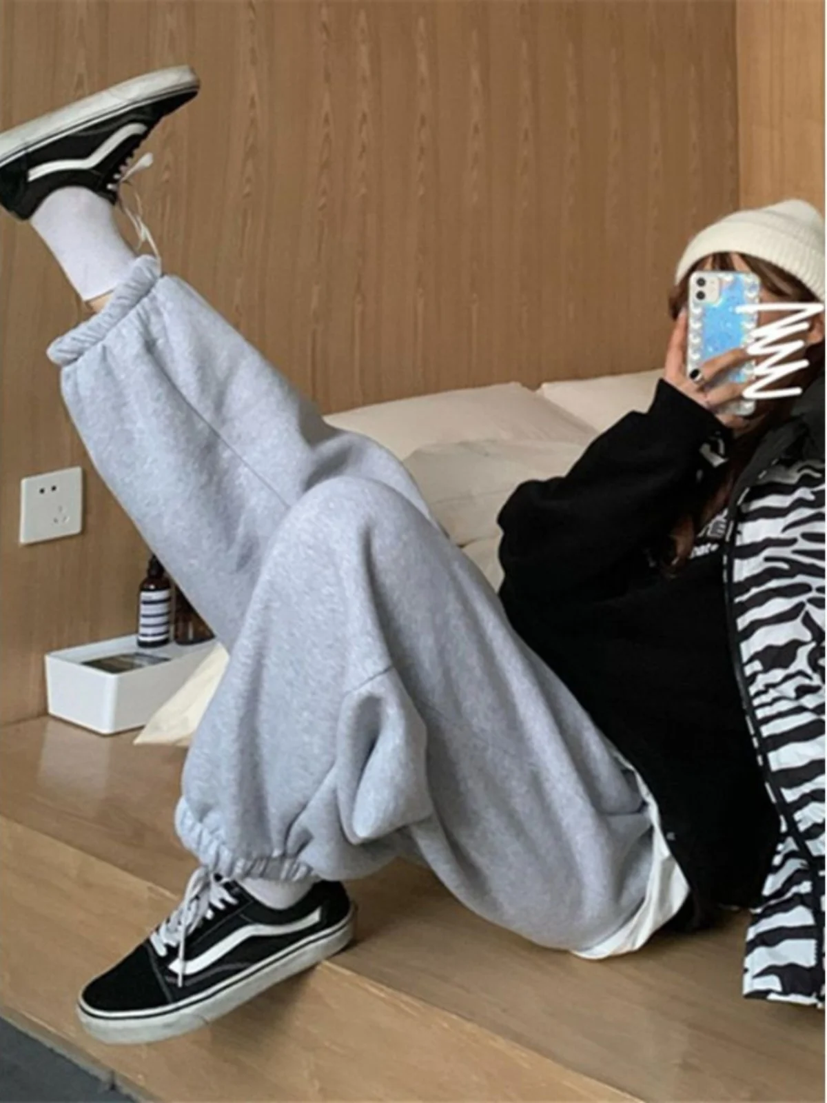 plus Size Fce Lined Thiened Women's Sweatpants Autumn Winter Loose Fit Straight Leg Spor Trousers High Waist Korean Sle