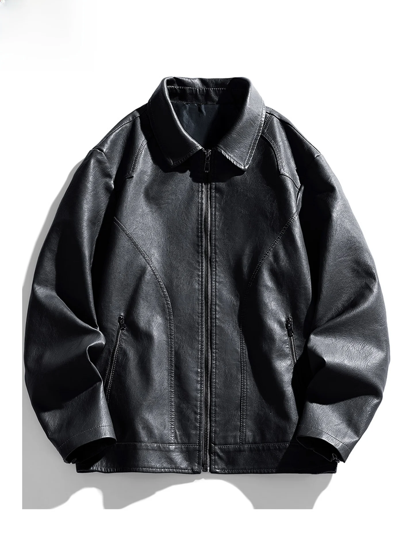 

Кожаные мужские куртки, новинка 2025, осень-весна, молодежная американская ретро мотоциклетная спецодежда, пальто, украшенное молнией, свободный крой из полиэстера...