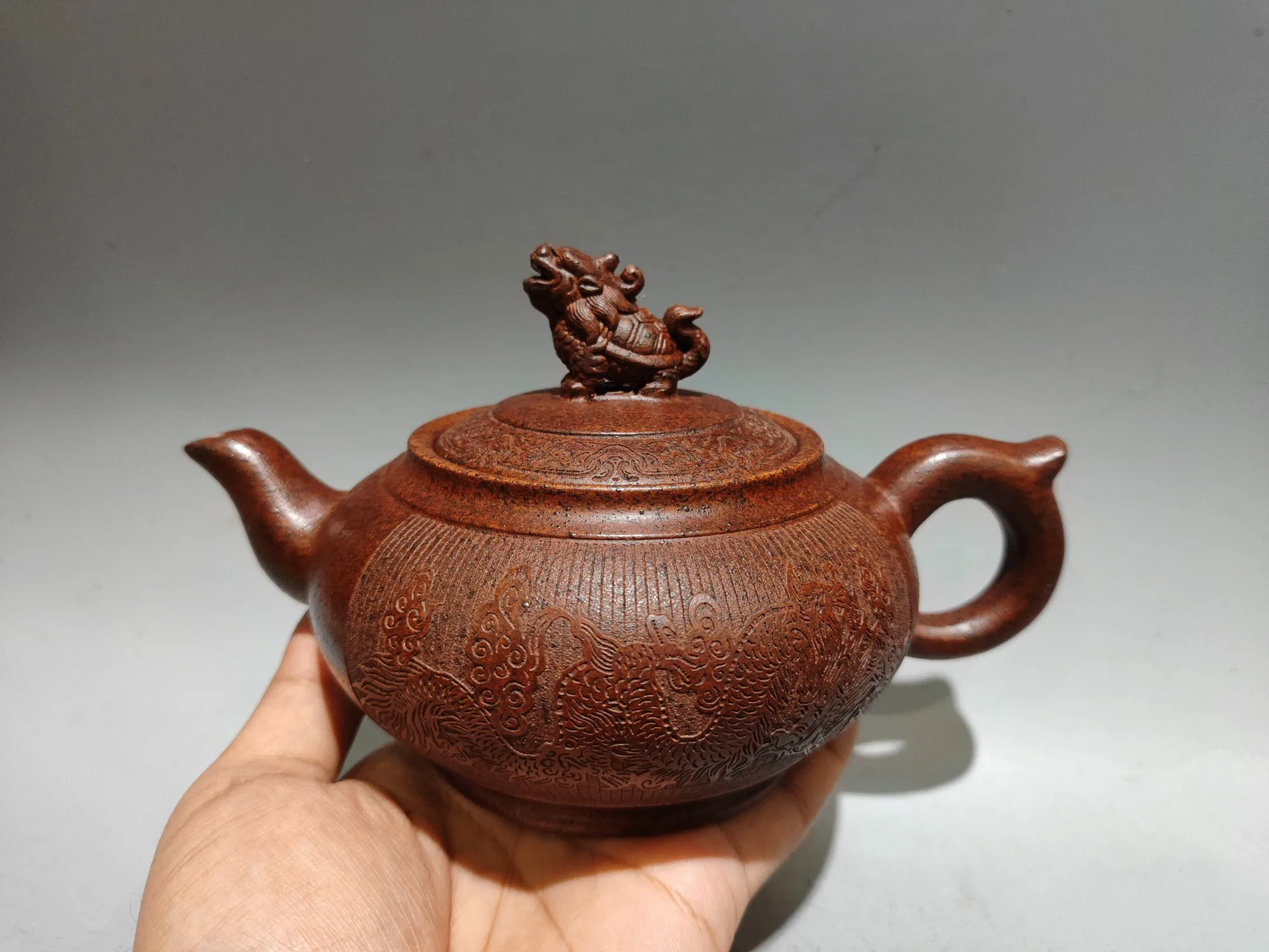 JiangSu Yingxing redware ceramic tea-pot Dragon and Phoenix Pattern Dragon turtle lid pot Teapot Kettle Flagon Tea Ceremony