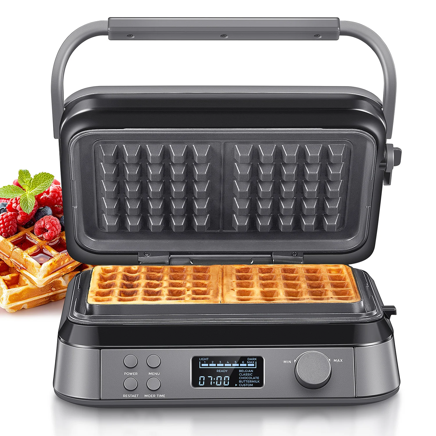 Hamilton Beach Pro Smart Waffeleisen, antihaftbeschichtet, 7 Bräunungsstufen, 5 Programme,
