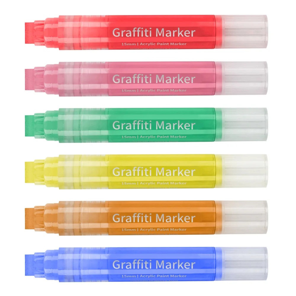 Extra Large Acrylic Markers 15mm Wide Nib Water Based Pigment Pens For Painting Stones Wood Paper Art Graffiti Supplies