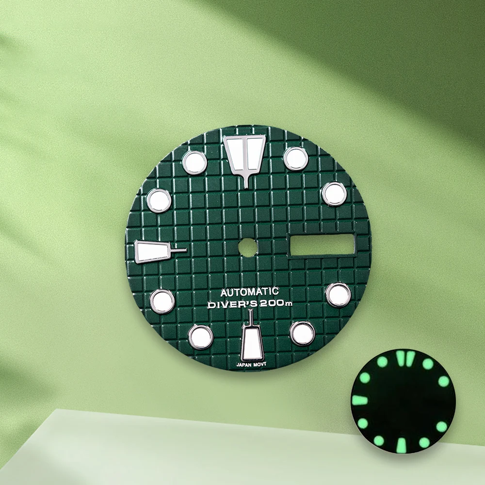 28.5mm S Logo Black Waffle Dial No Hands Suitable For NH36/4R36 Movement C3 Green Luminous Watch Modification Accessories