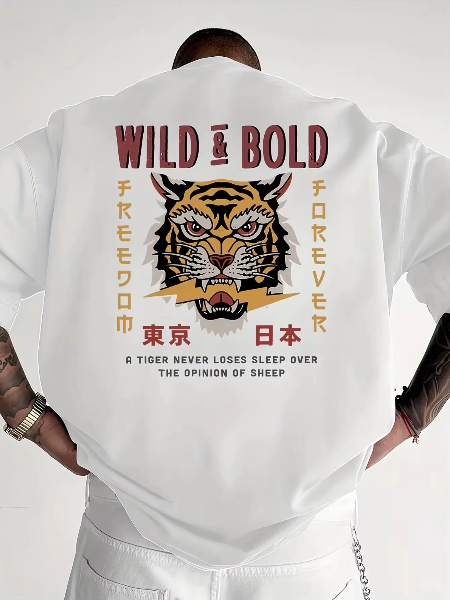Men Wild & Bold Tiger Print T‑Shirt Tokyo Japan Streetwear Casual Short Sleeve Crew Neck Graphic Fashion Summer Daily LooseTops