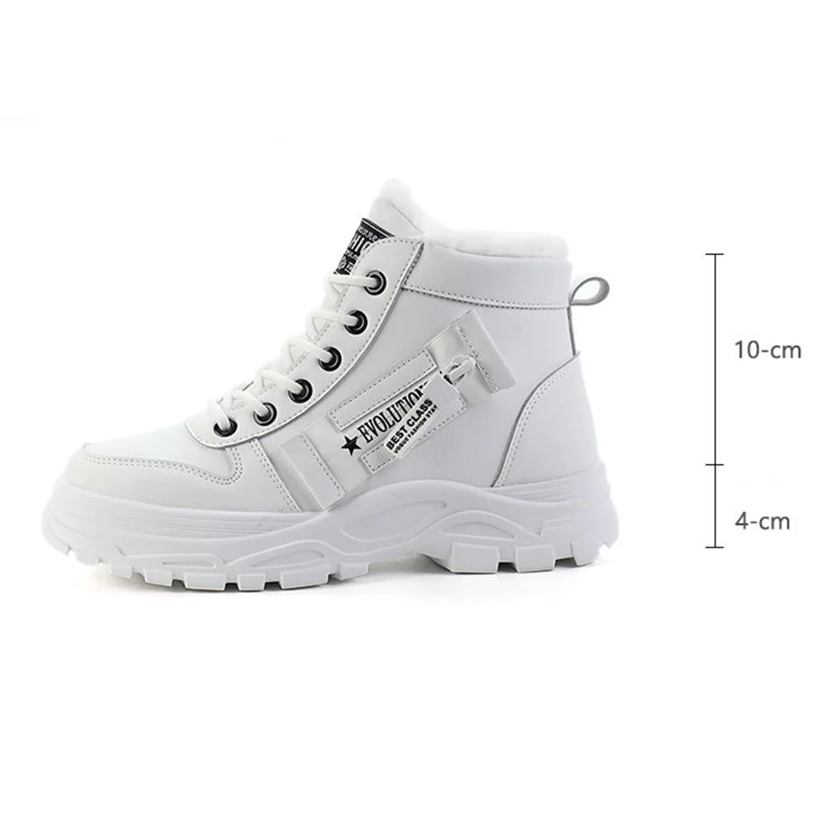 Women Sneakers winter shoes PU Leather trainers Woman Warm plush High Top sport shoes 2001