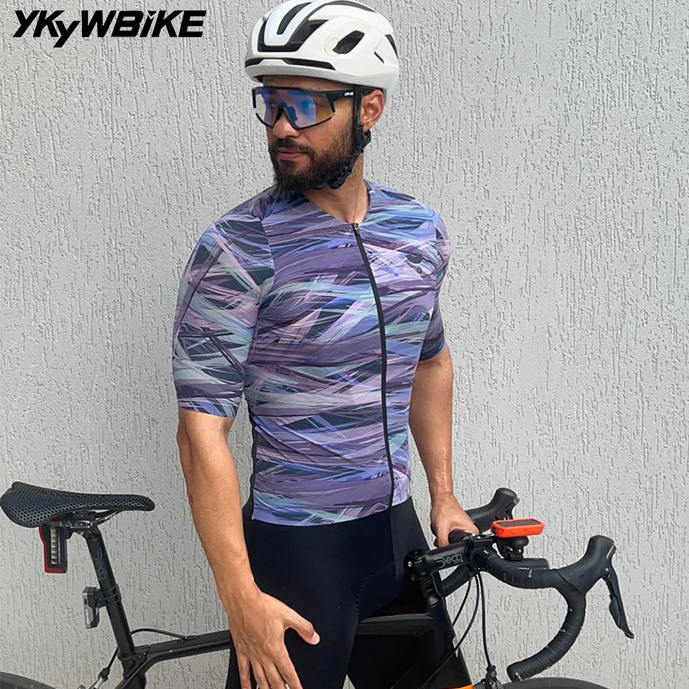 

YKYWBIKE 2026 Summer Cycling Jersey Road Bike Tops Maillot Short seamless Sleeve Purple Shirt Collarless Breathable Slim Fit
