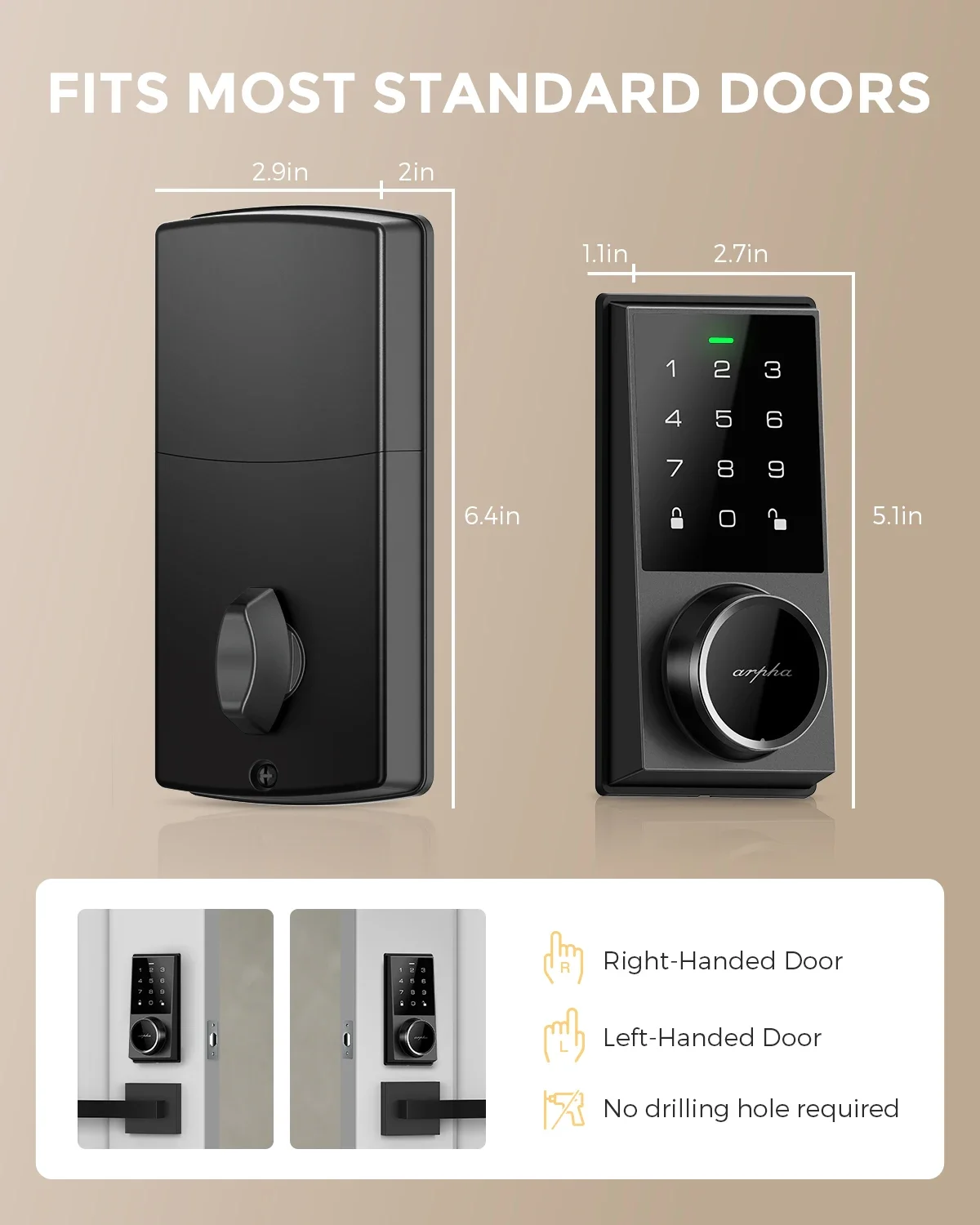 AL302 Deadbolt Smart Lock Entry Door Keyless Wi-Fi App Control Door Lock Smart Glass Door