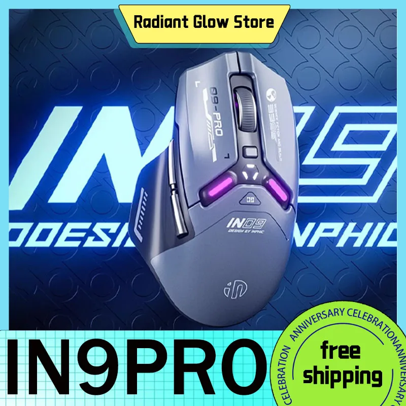 

Inphic In9pro Mouse Three Mode Wireless PAW3395 Sensor 8K Low Latency RGB 500mAh Gaming Mouse Ergonomic Pc Gamer Accessory Gift