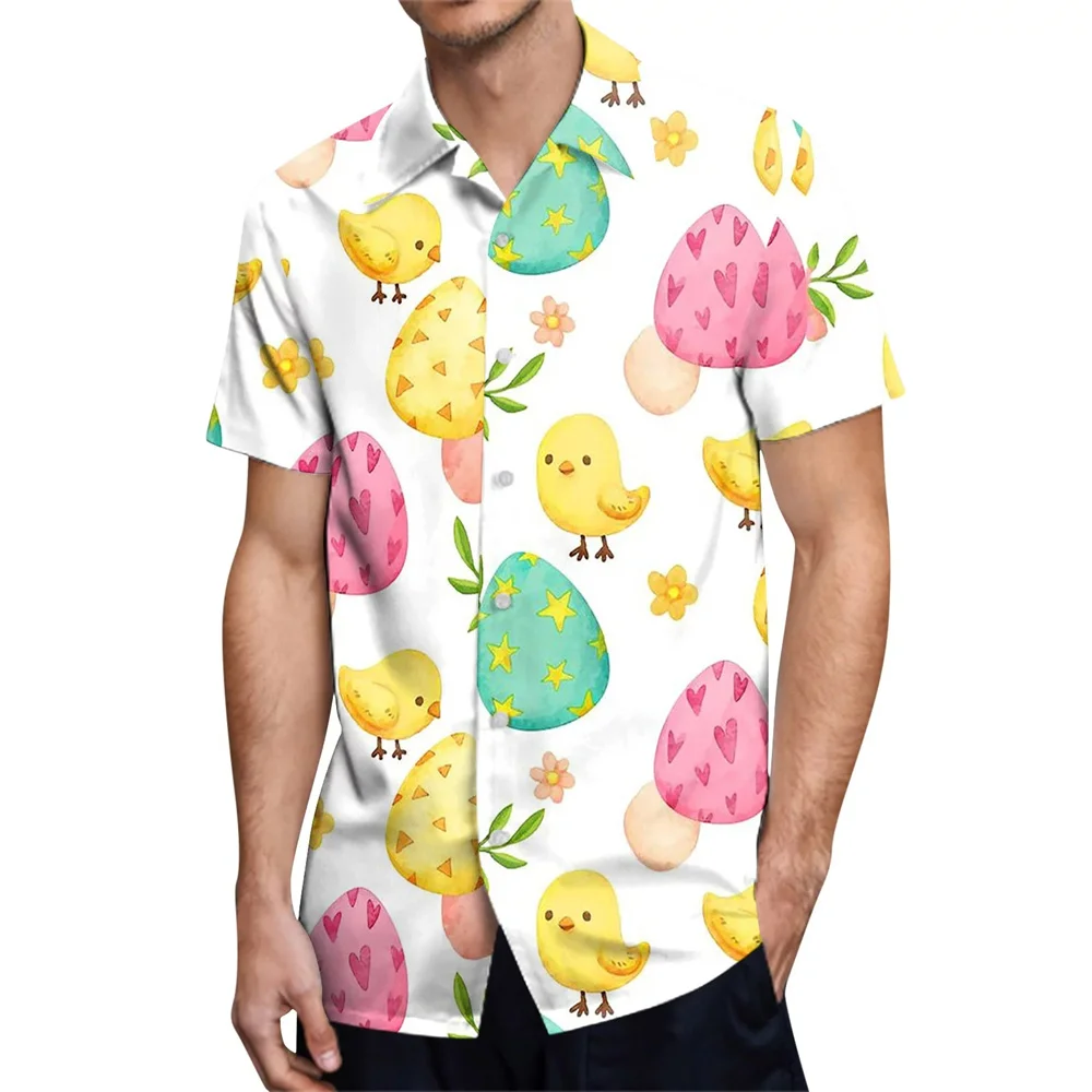 

New 3d Cartoon Printed Hawaiian Shirt Men Women Summer Clothes Easter Day Rabbit Beach Shirt Egg Kids Gifts Blouses Button Tops