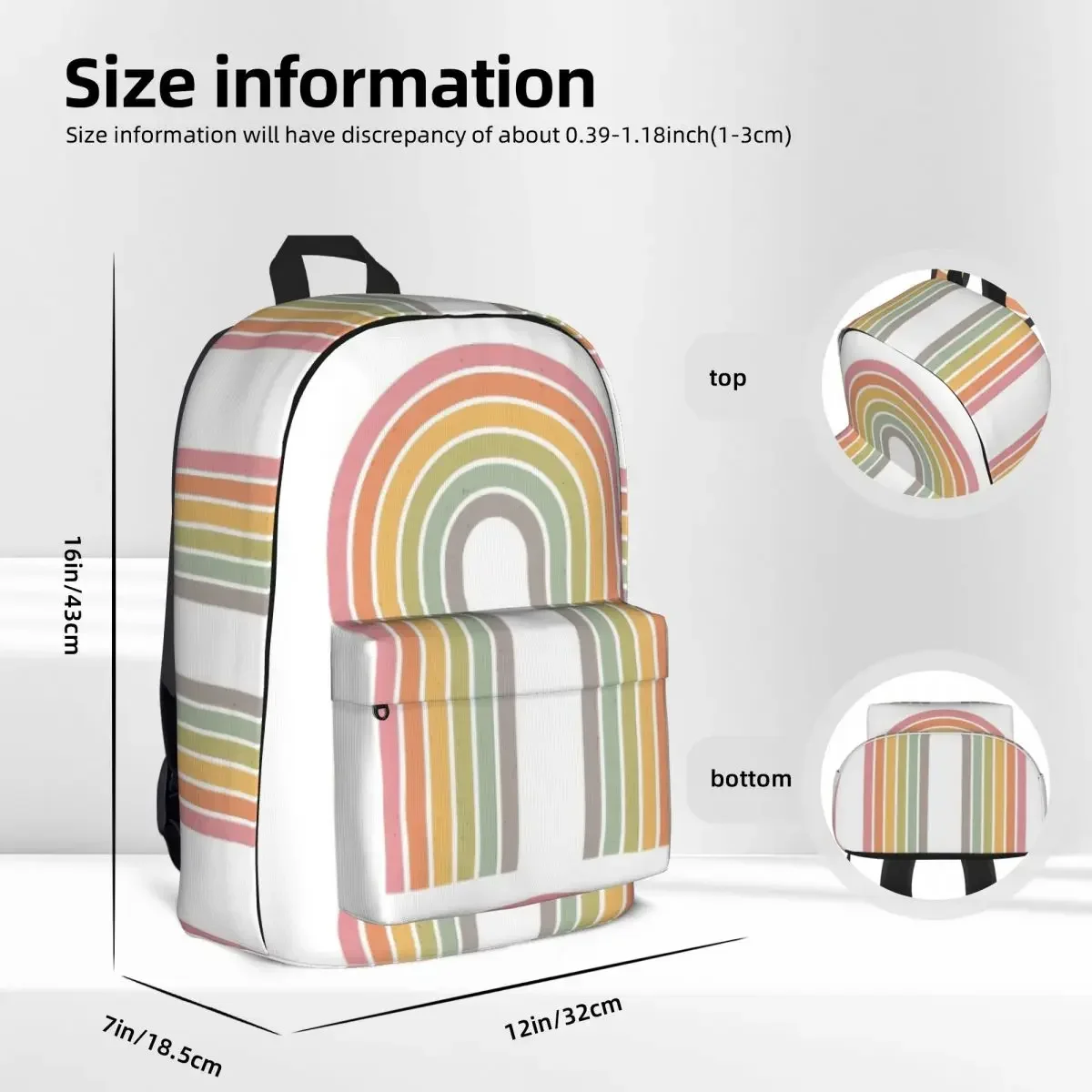 Rainbow On White Backpack Boy Girl Bookbag Children School Bag Cartoon Kids Rucksack Travel Rucksack Shoulder Bag Large Capacity