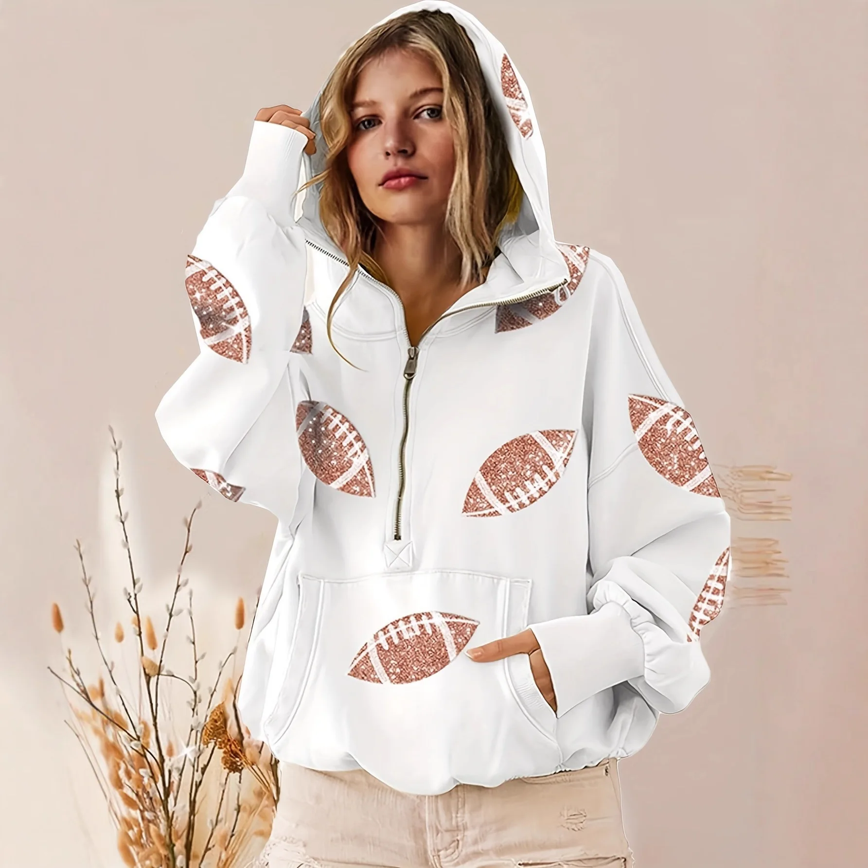 

Осень 2025 г., женская футбольная толстовка с цифровым принтом, толстовка на молнии с длинными рукавами