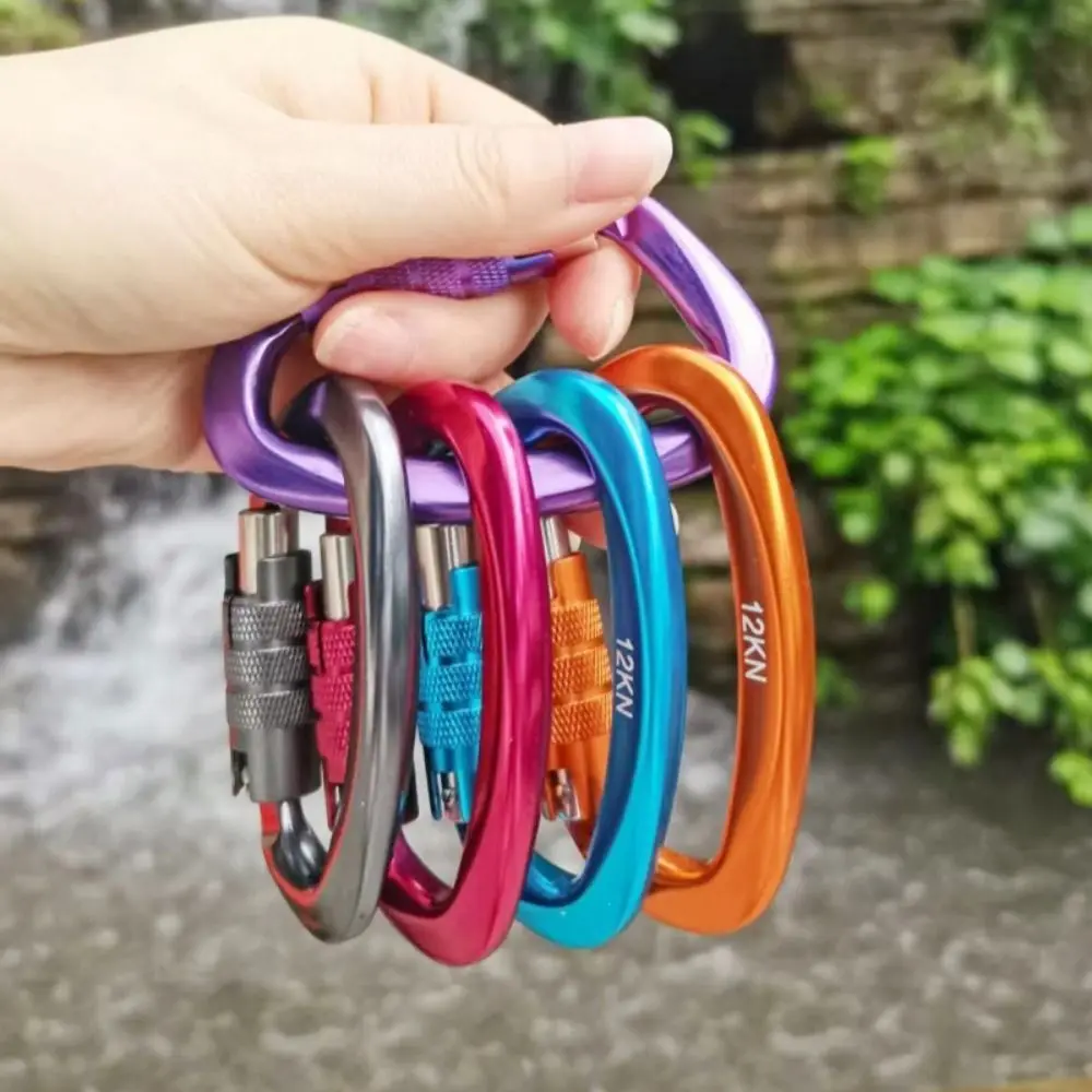 12KN Professional Safety Carabiner 48*80mm 6 Colors Aluminum Climbing Buckle Mountaineering Protective Equipment