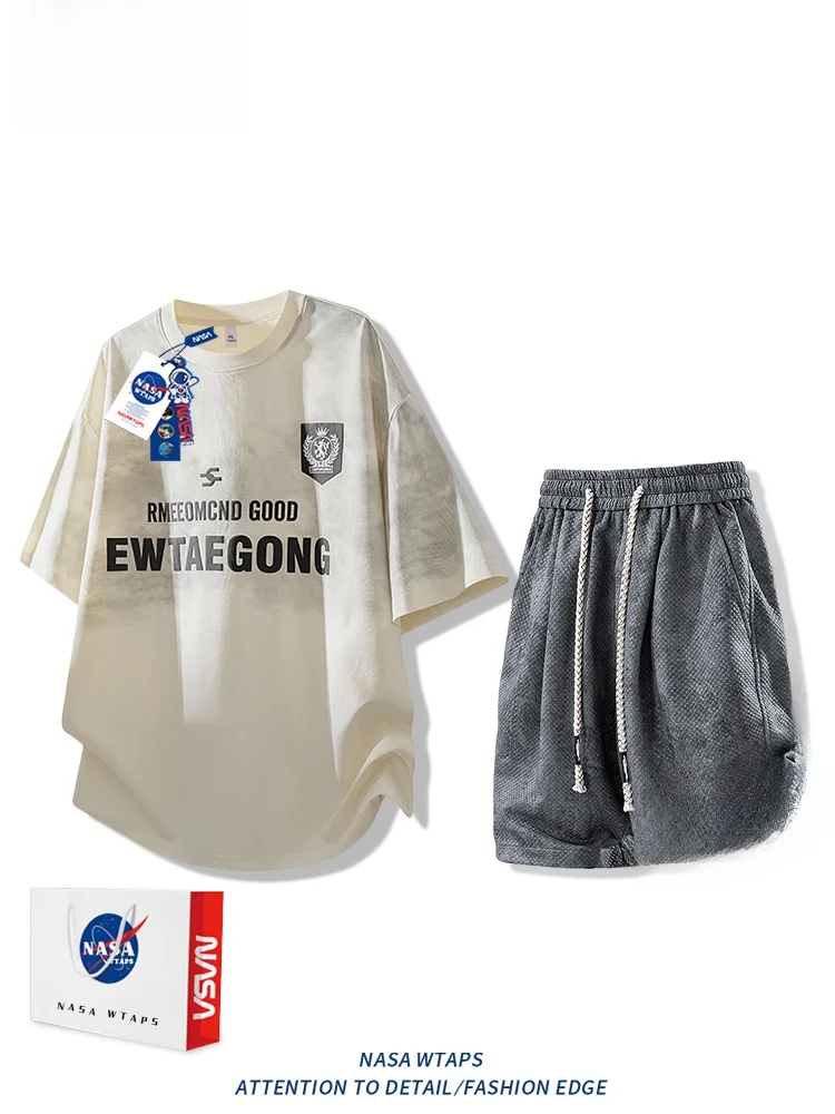 

Летний мужской комплект WTAPS Ice Silk: быстросохнущая футболка и шорты, тонкий легкий дышащий повседневный спортивный костюм из двух предметов