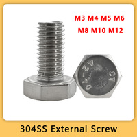 304 Stainless Steel External Hex Screw M3 M4 M5 M6 M8 M10 M12 Metal Machine Bolt Hexagonal Metric Threaded DIN933 DIY Screws