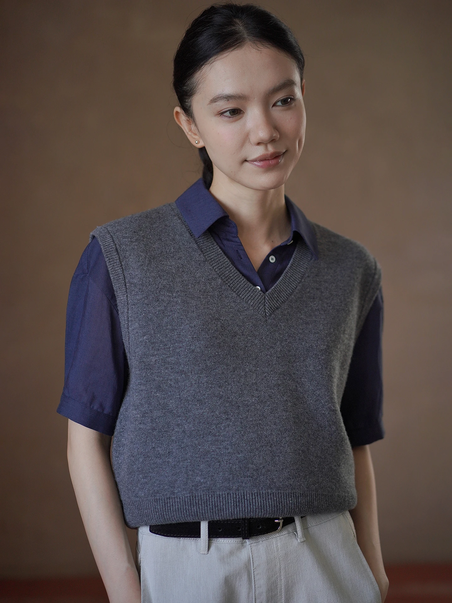 Hacikis Miss Half Open Front Shirt Lenzing Lyocell Hemp Blend Slimming Breathable Comfortable Commute Style Women's T-shirt