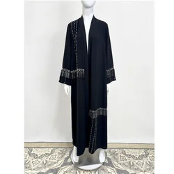 Eid Open Abaya Black Tassel Cardigan Muslim Women Kimono Maxi Dress Turkey Arab Kafan Long Robe Dubai Saudi Gowns Ramadan Gowns