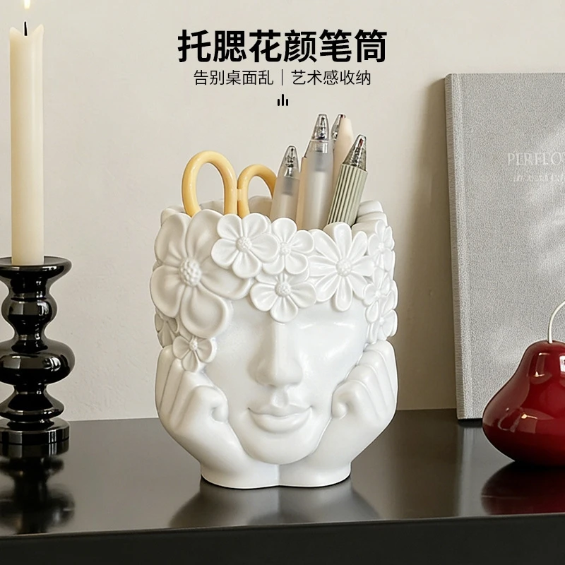 

Держатель для ручек с цветочным принтом, чашка для карандашей, настольный органайзер, художественный минималистичный кисть для макияжа, кисть для бровей, инструмент для хранения для дома, туалетный столик, подарок для женщин