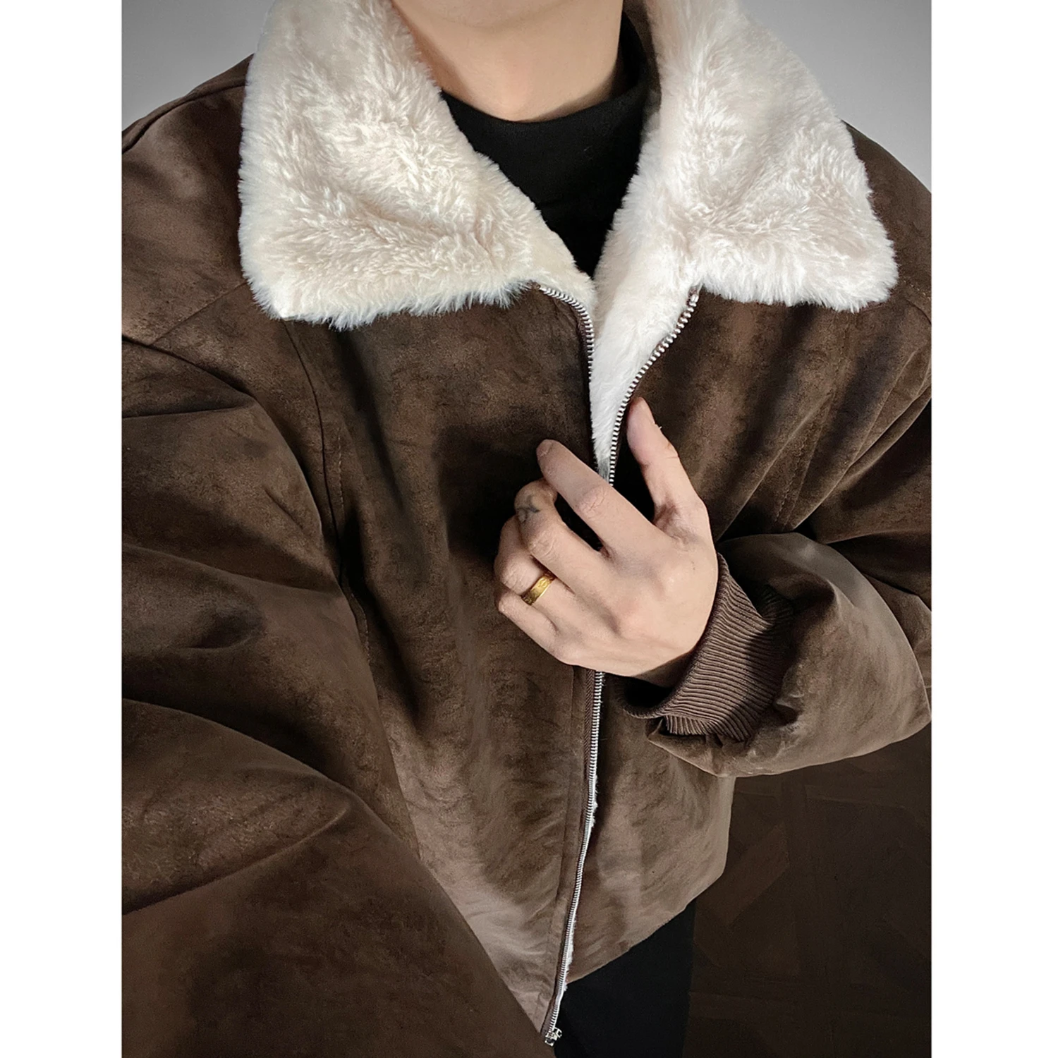 Slim Fit Warm Men's Fashionable Jacket Made Of Lamb Wool Cotton Winter Coat, Outdoor High Street Tough Guy With Loose Fit
