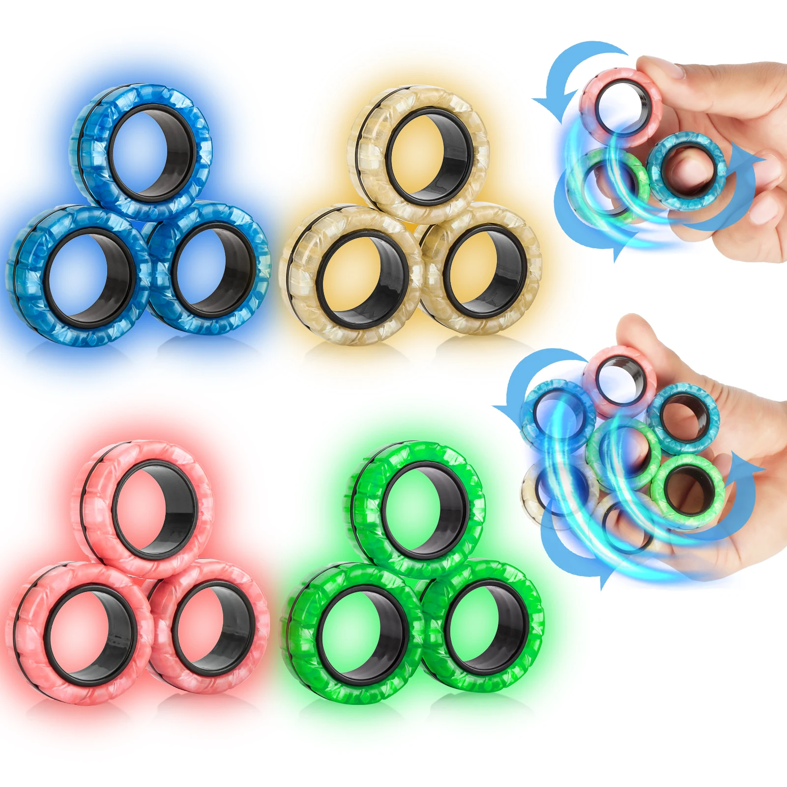 

YISHIDANY Random 3Pcs Glow in Dark Magnetic Ring Fidget Spinner Toys Fingers Magnet ADHD Stress Relief for Adult Kids Anxiety