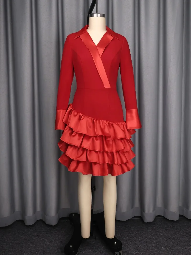 

Red Dashiki African Dresses for Women Elegant Summer African Long Sleeve V-neck Polyester Party Evening Mini Dress Outfits 2026