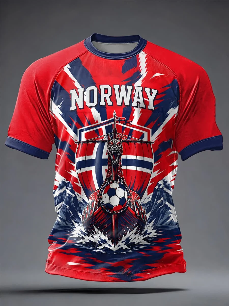 2026 New Men Norway Crew Neck Football Shirt Full Nordic Flat Printing Jacquard Quick Dry Breathable Fan Sport Jersey Tees
