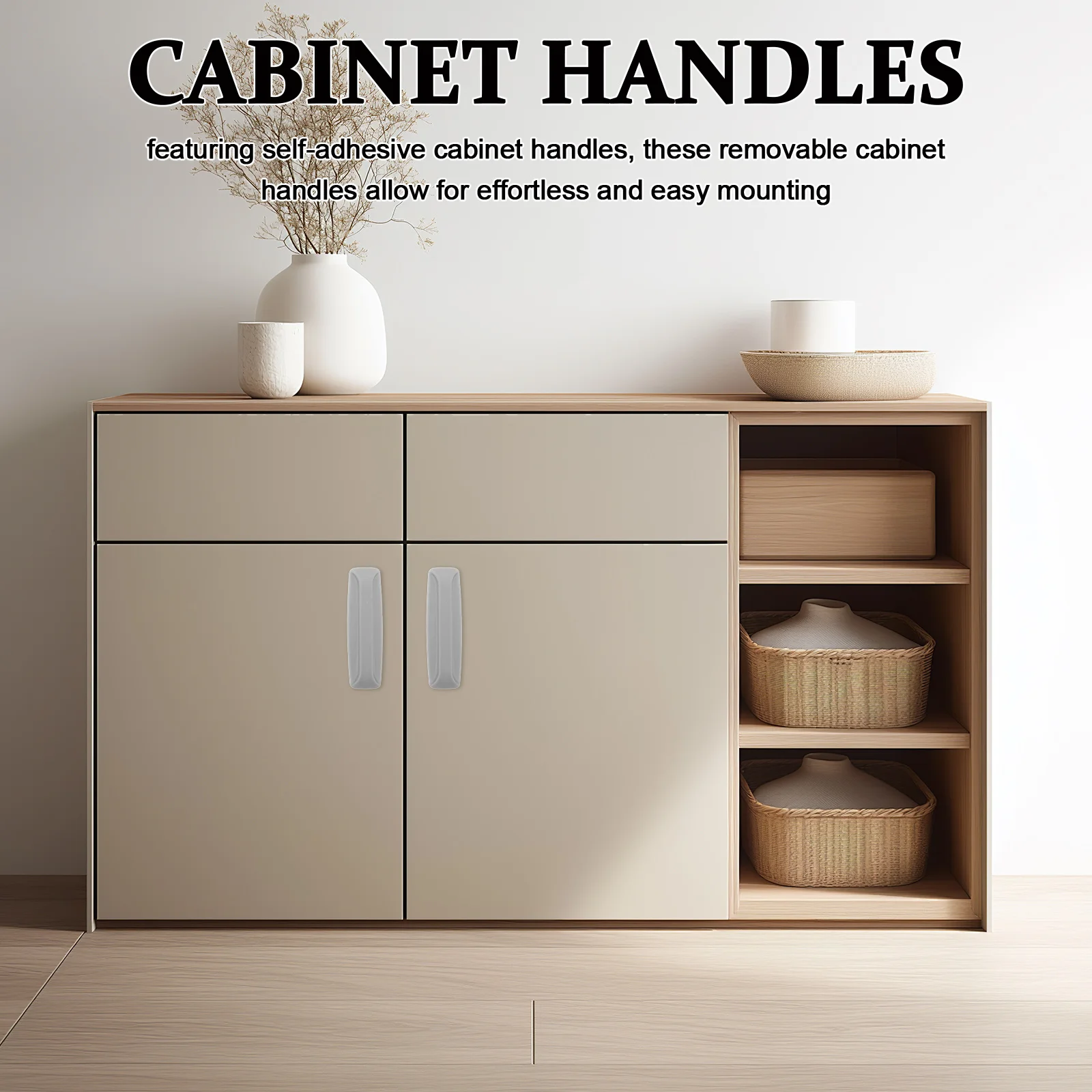 

2Pairs Self-Adhesive Cabinet Handles Plastic Strong Adhesion No-Drill for Kitchen Fridge Sliding Door Balcony Pulls