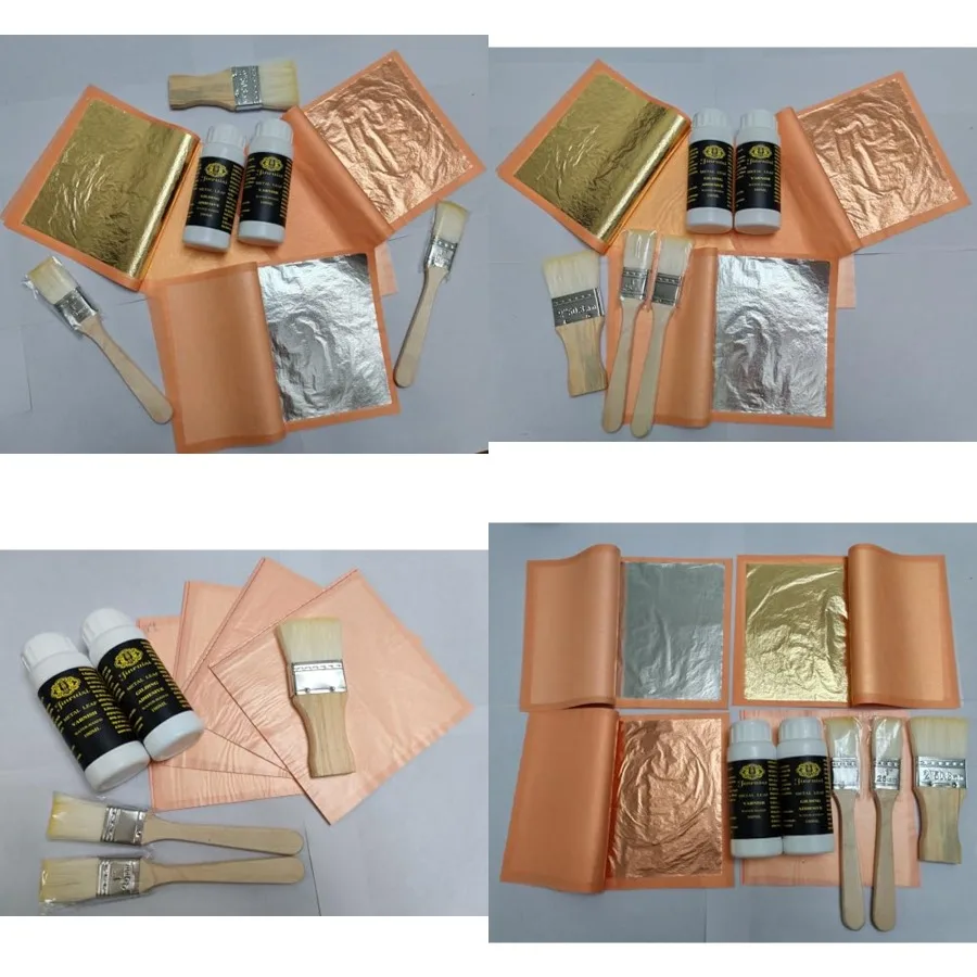 

Metal Leaf Adhesive and Varnish Kit - Gold Size and Sealer for Craft Art and Furniture - Gilding Kit with 100pcs Imitation Gold