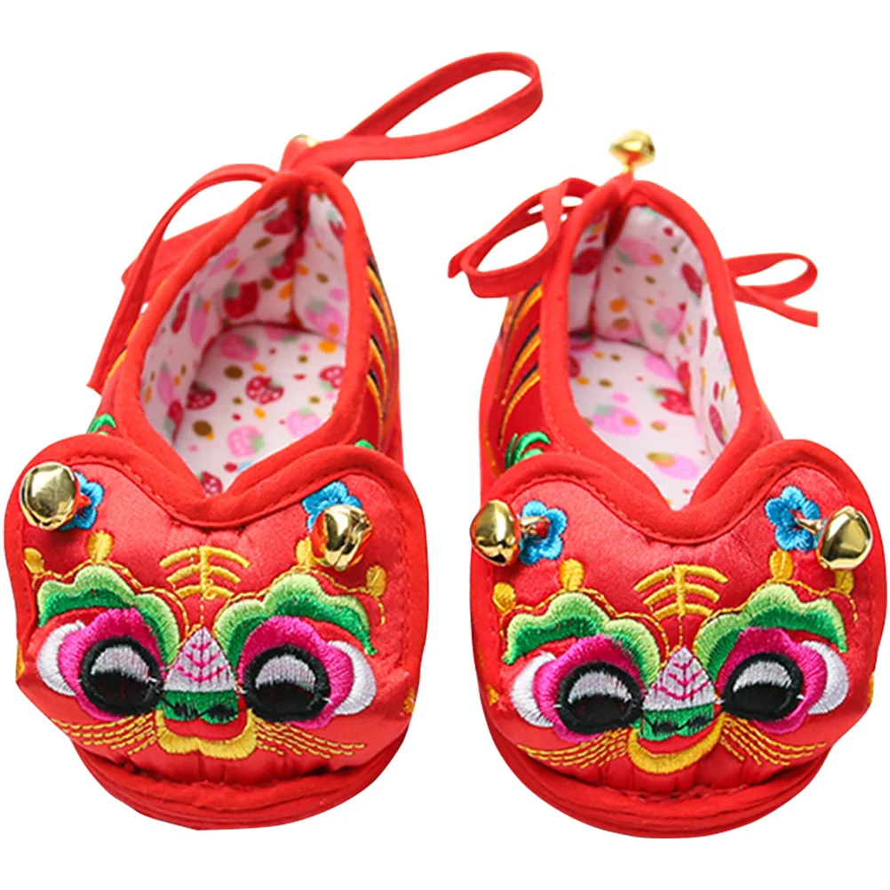 

Tiger Embroidered Shoes Baby Footwear Silk Infant Walking Toddler Warm Red Size 16 Non Slip Comfortable Kids Shoes