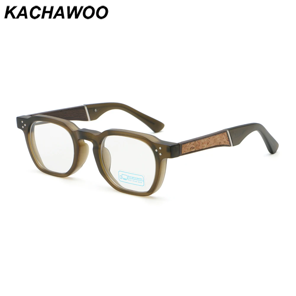 Kachawoo Men Polygon Glasses Blue Light Blocking Computer TR90 Square Eyeglasses Frame for Women Unisex Leoaprd Olive Green