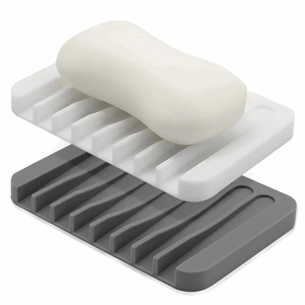 

2Pcs Self Draining Soap Dish Holder Silicone Non-slip Soap Plate Waterproof Solid Color Soap Saver Tray Home Decor