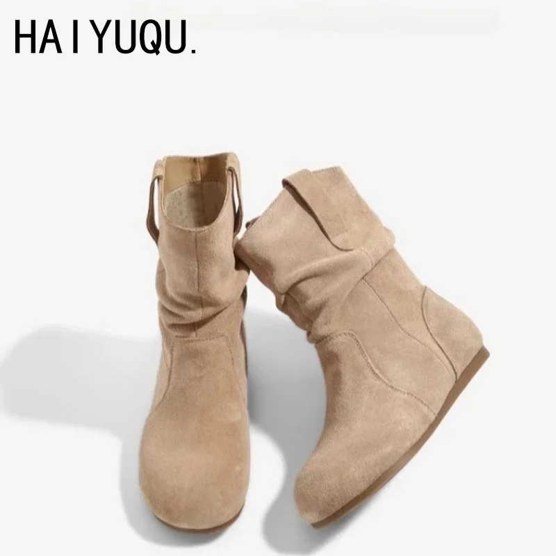 Flats Suede Casual Shoes Women Winter Snow Ankle Boots 2025 Trend Round Toe Slip-on Autumn Boots Brand Designer Zapatos Mujer