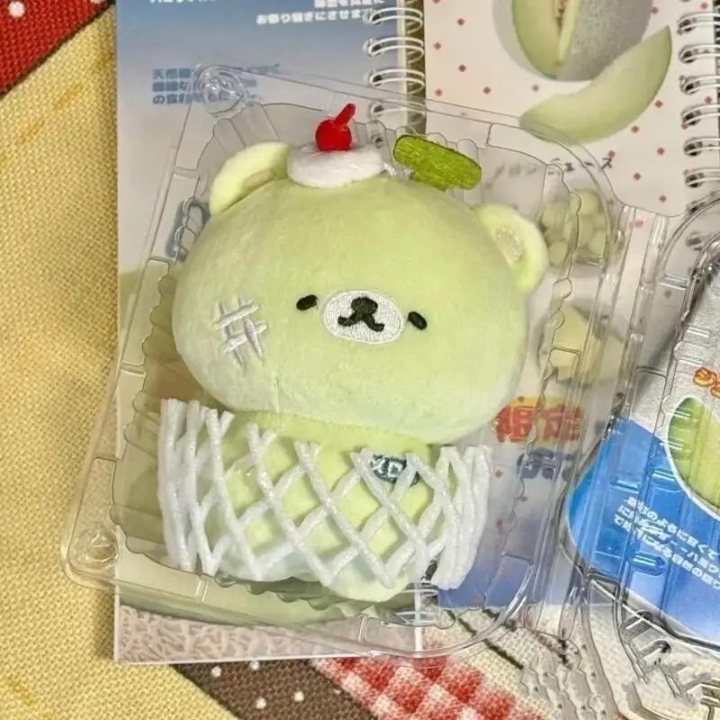 Green Honey Melon Rilakkuma Pp Cotton Fill Stuffed Plush Toy Summer Cool Little Bear Keychain Backpack Zipper Pendant Decoration