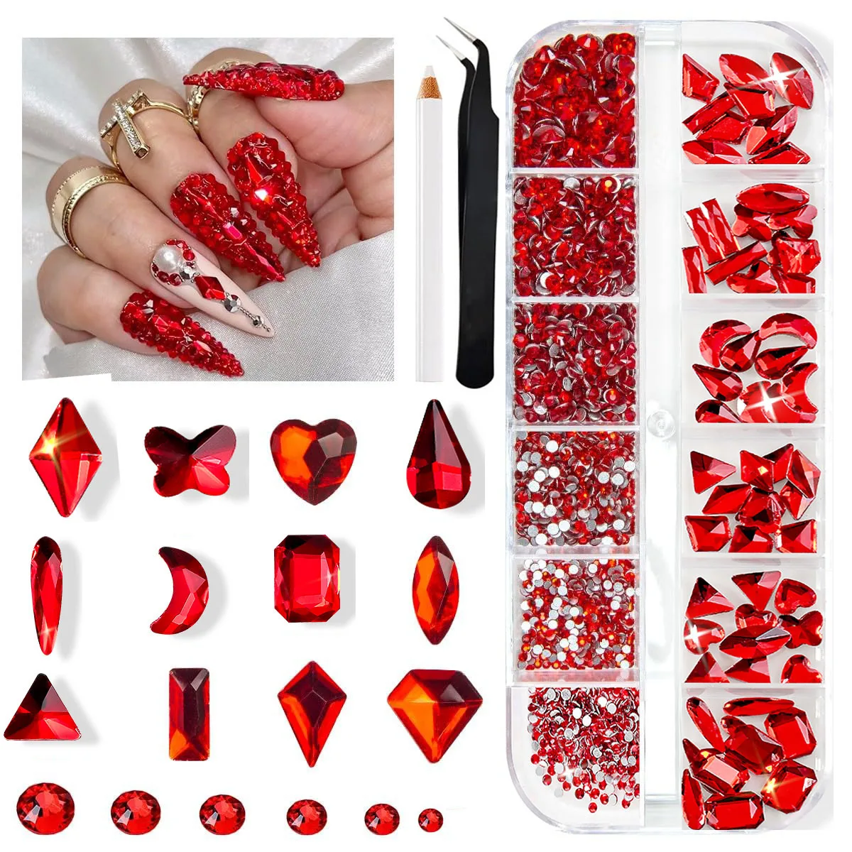 

3 шт./компл., рождественские красные круглые драгоценные камни, стразы для дизайна ногтей, смешанные размеры, ювелирные изделия с плоской задней частью, украшения для ногтей с бриллиантами, украшение для маникюра