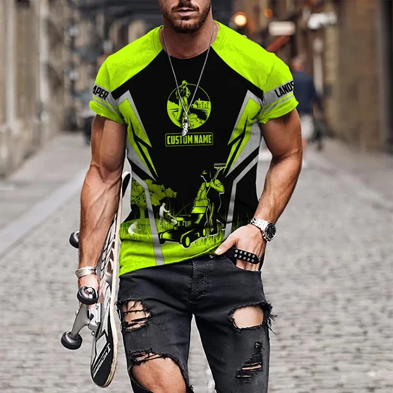 3D Print Sport Quick-dry Breathable Men T-shirt Gardener Work Uniform Outdoor Street Casual Short-sleeve Boy Clothing Summer Top