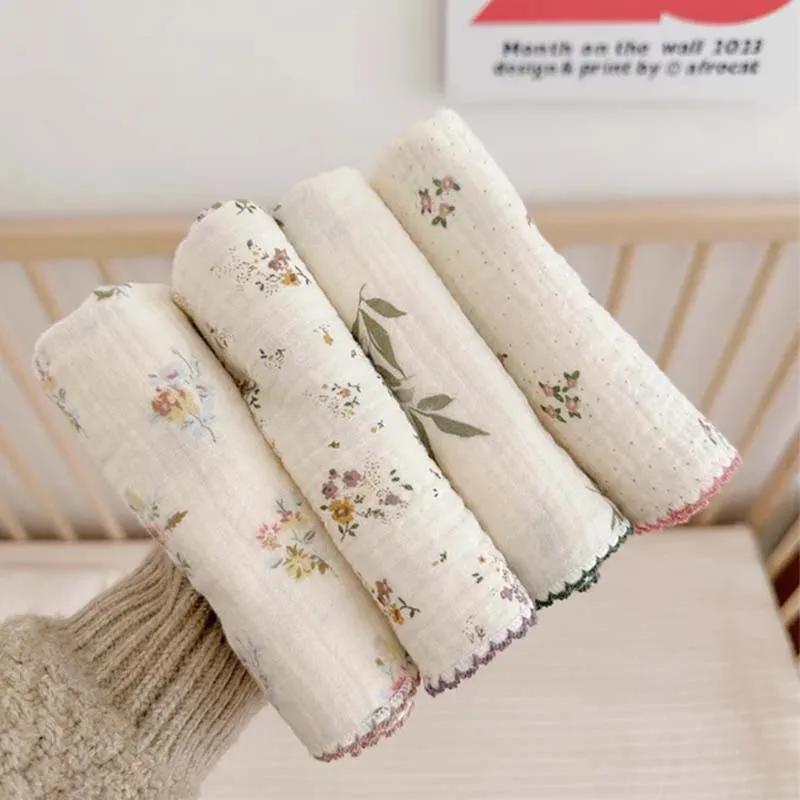 1Pc Random Color Baby Washcloth Cotton Gauze Towel Floral Ins Style Baby Bath Soft Square Towel Children Absorbent Handkerchiefs