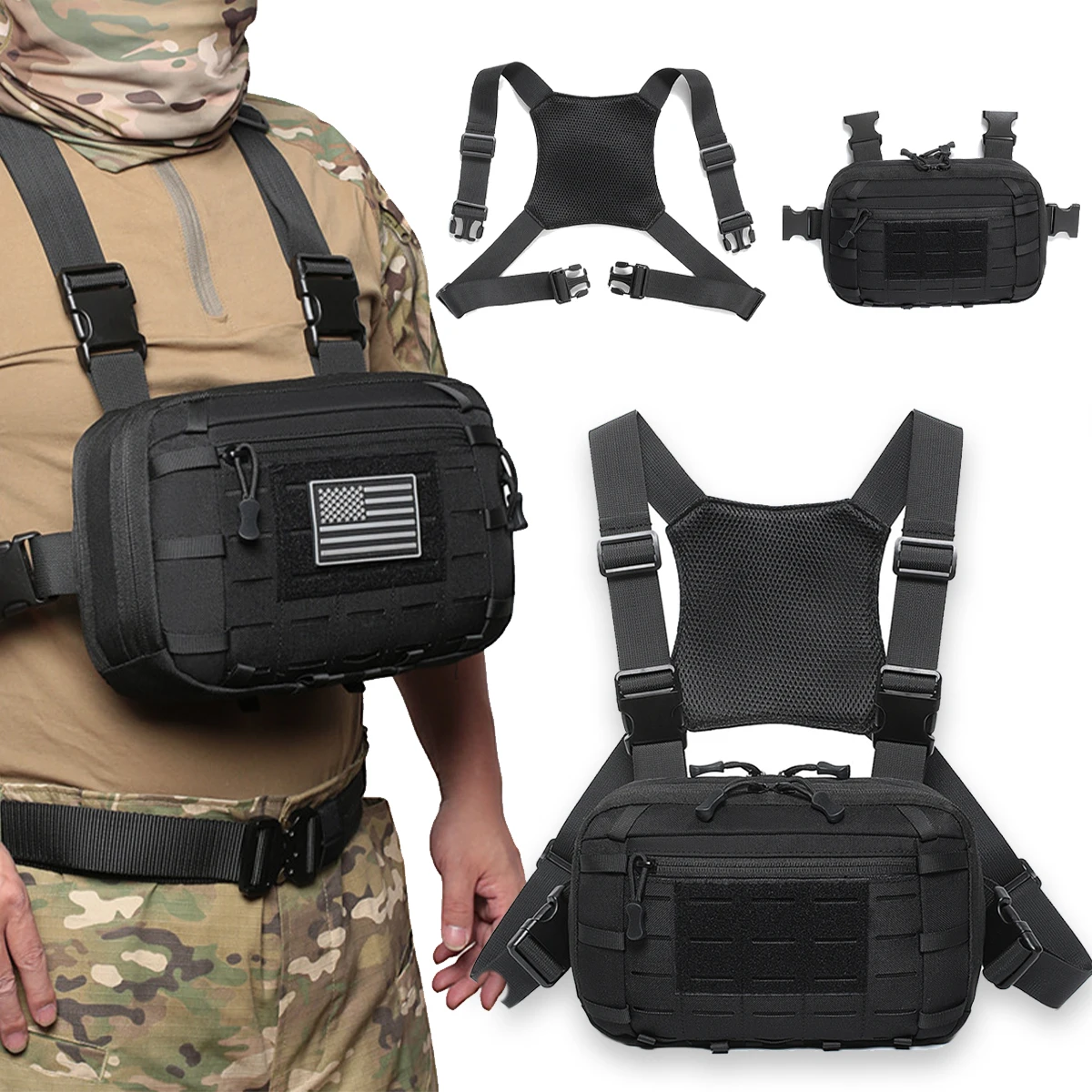 

Outdoor Sports Tactical Chest Bag Adjustable Men'S Waistcoat Bag Multifunctional Removable Convenient Outdoor Breathable Bag
