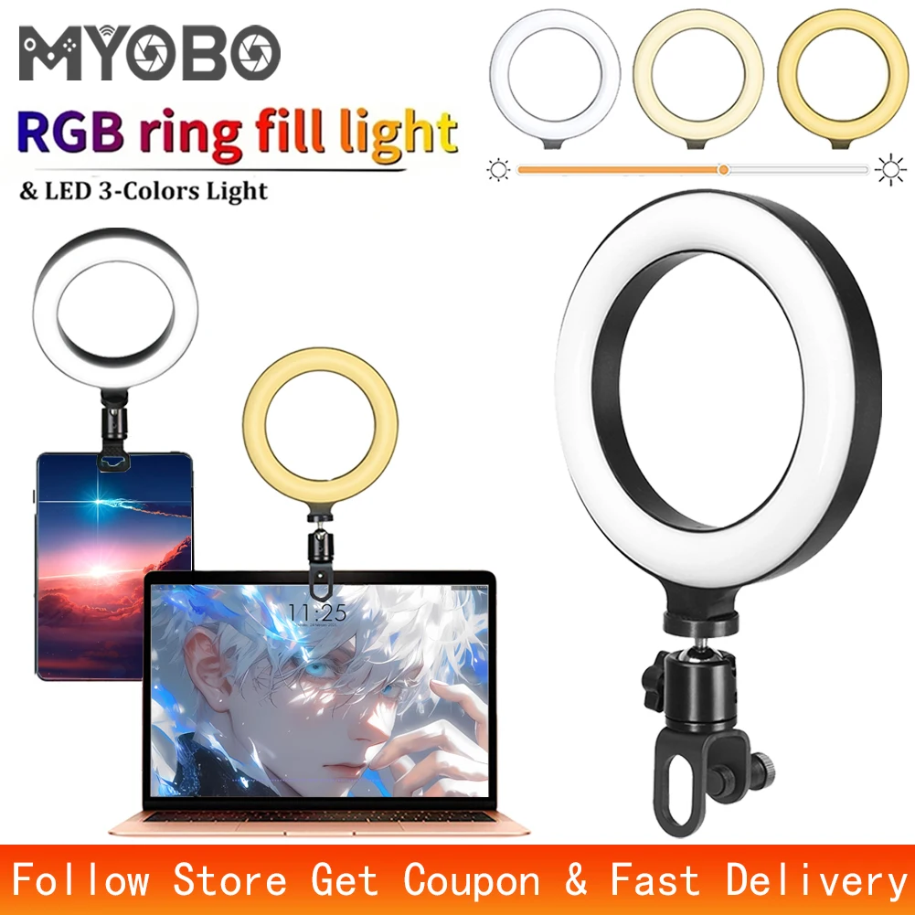 MYOBO Ring Light Clip - 6.3 Inch LED Round Lamp for Laptops iPads - for Zoom Meetings Remote Work Live Streaming & Video Record