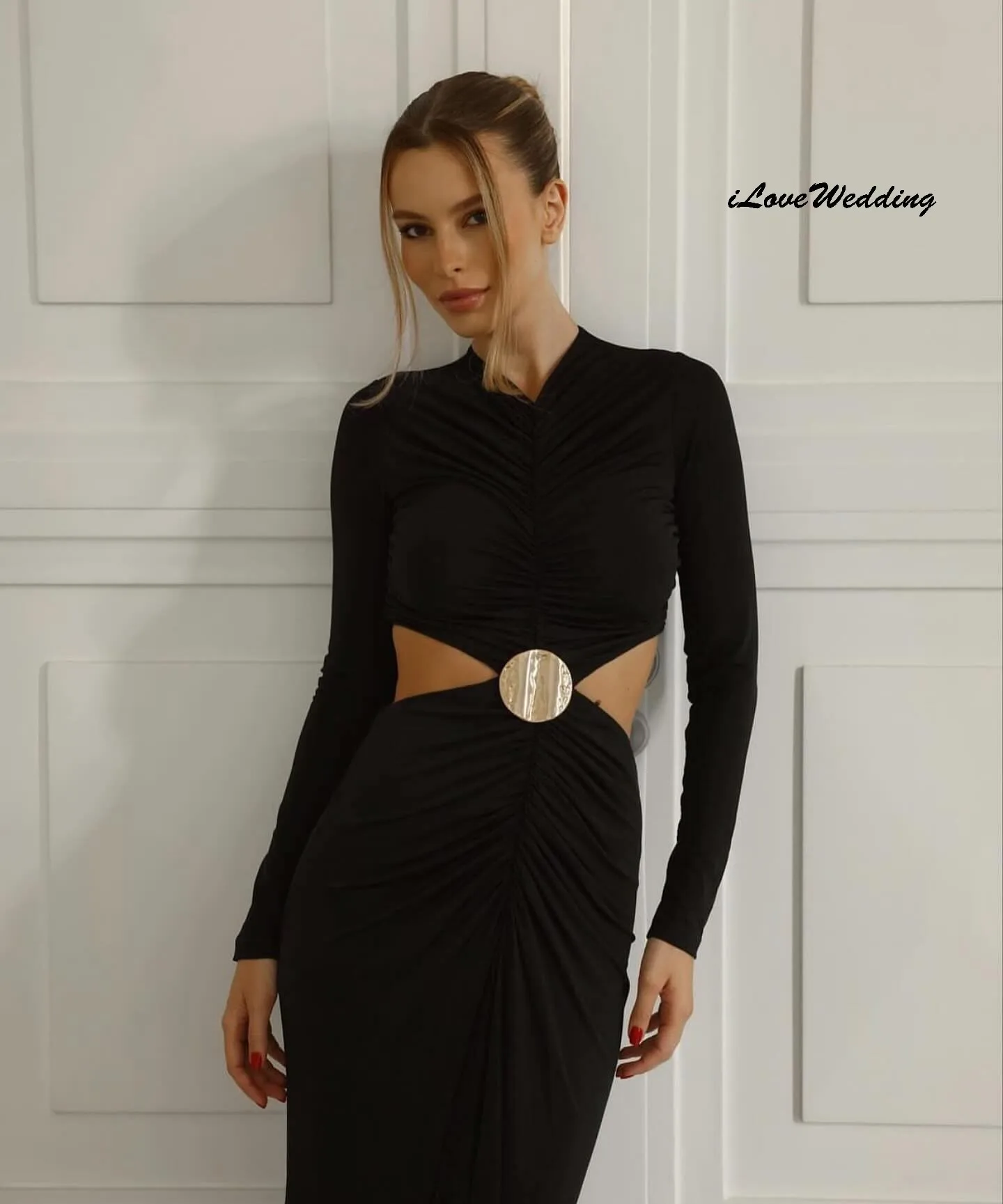 High Neck Black Prom Dresses 2025 Cut-Out Long Sleeve Evening Dresses Wedding Party Dress For Women Gueset Floor Length