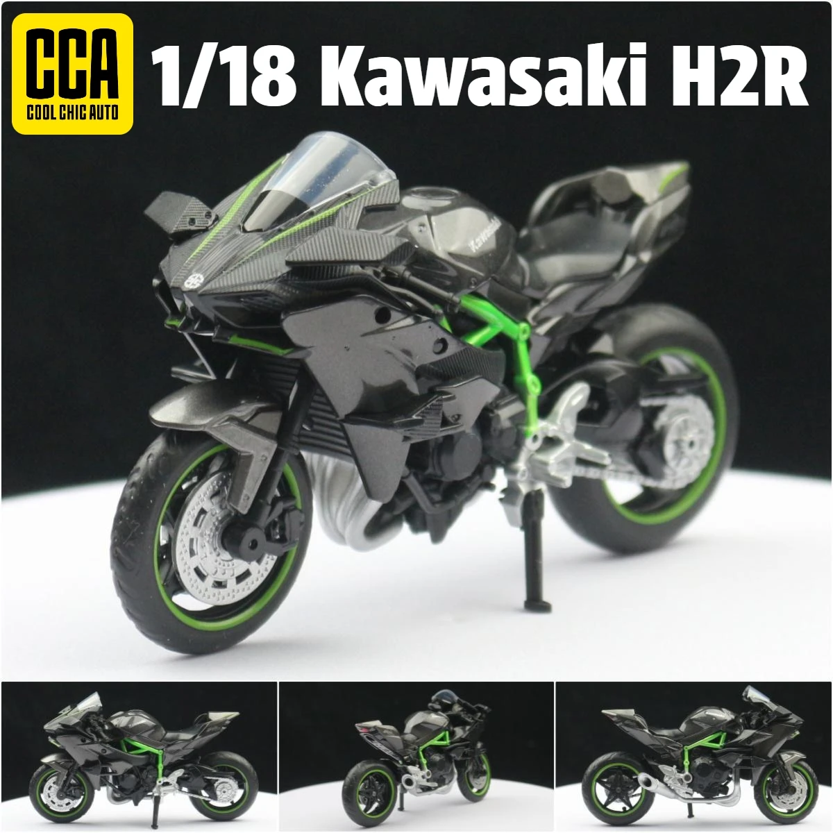 CCA 1:18 Kawasaki Ninja H2R Toy Motorcycle Model Diecast Miniature Vehicle Model Free Wheels Collection For Children Boys Kid