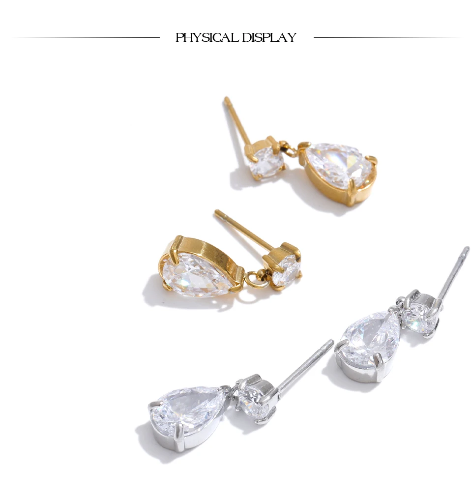 Yhpup Bling glänzende AAA-Kubikzirkonia-Wassertropfen-Ohrringe, täglich, klassisch, hochwertiger Edelstahl, modischer Premium-Schmuck, Geschenk – Detail 7