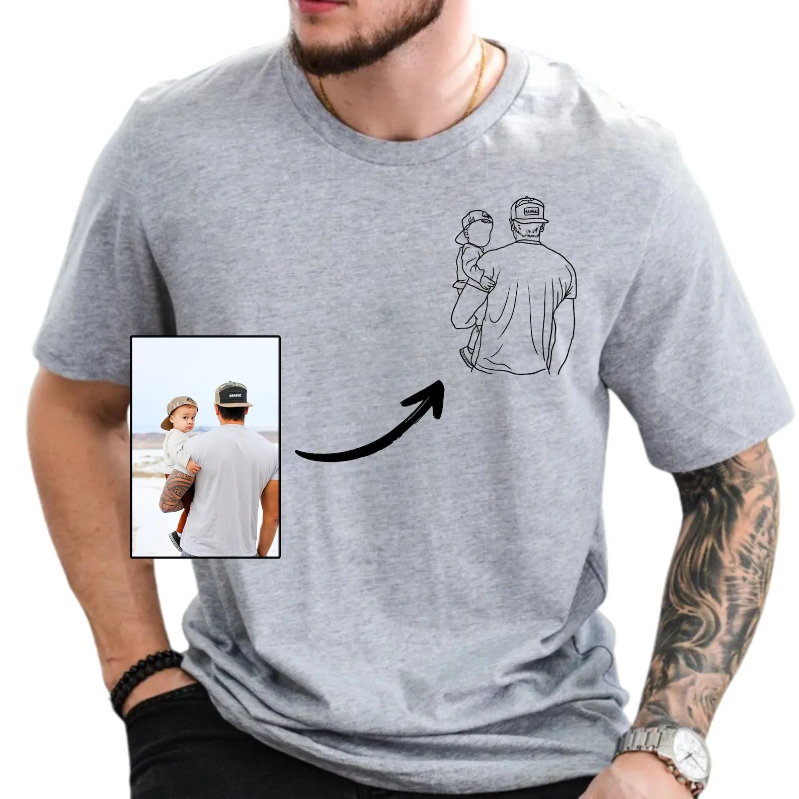 

Personalized Dad Photo Portrait Shirt Print Picture Men's Crewneck Comfortable Cotton Shirts Father's Day Dad Birthday Gifts