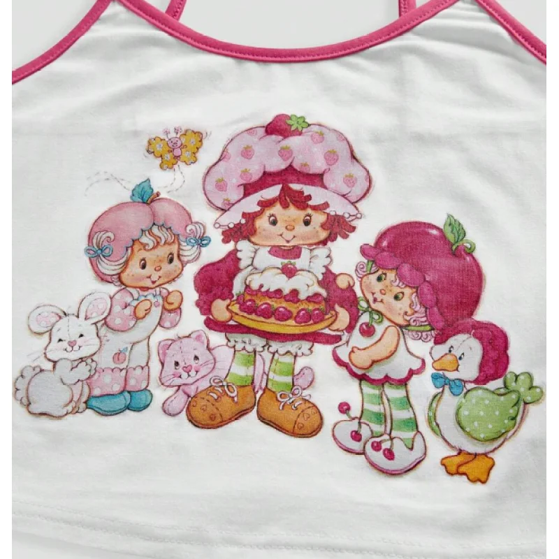

2025 Hot Girl Pure Desire Cartoon Printed Strap Contrast Tank Top Women's Beautiful Back Slimming Inner Wear Outer Wear Age Redu