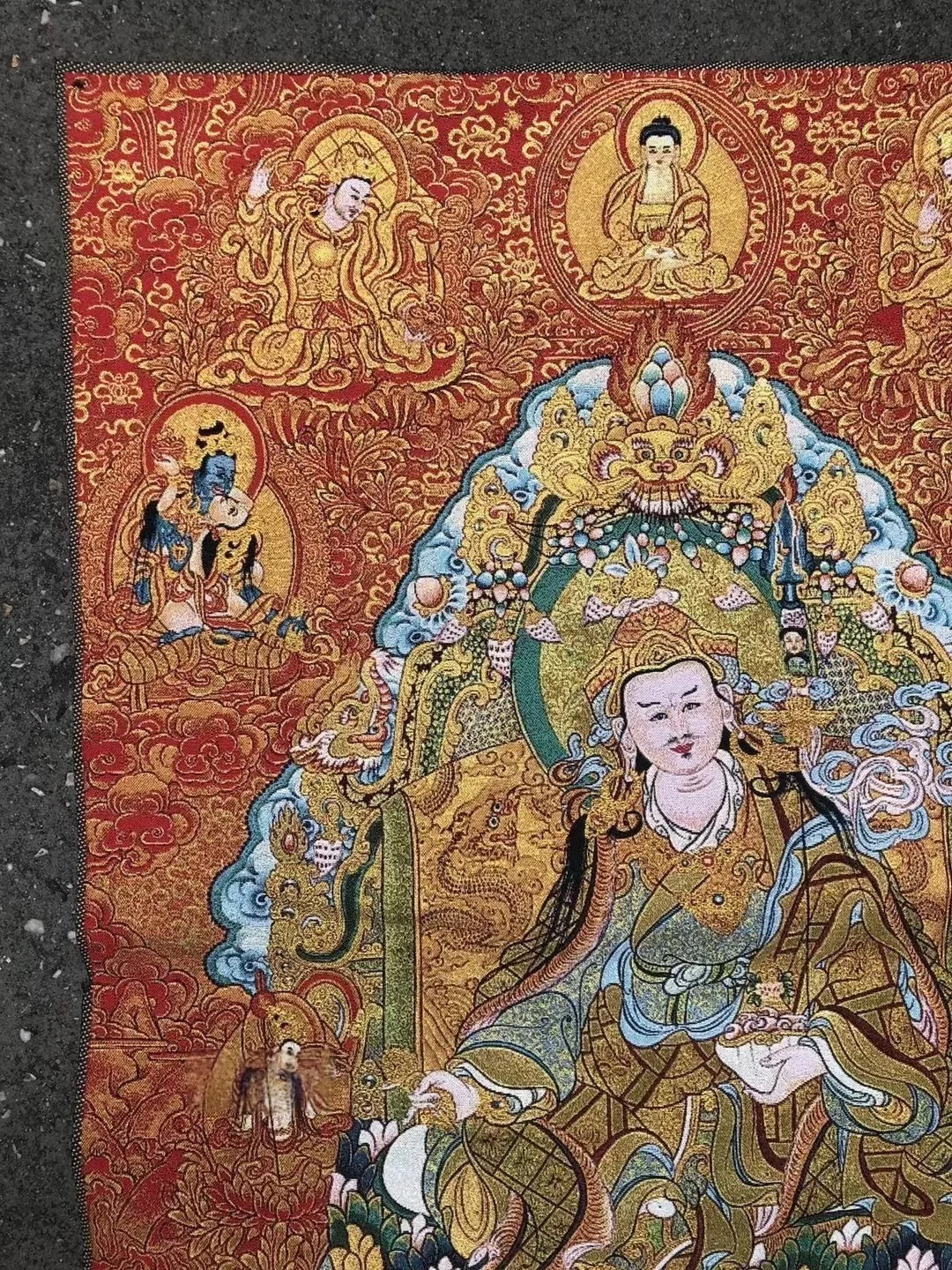 90*60cm Padmasambhava Thangka Brocade Painting Golden Thread Tibetan Buddhist Wall Hanging Home Decor Art